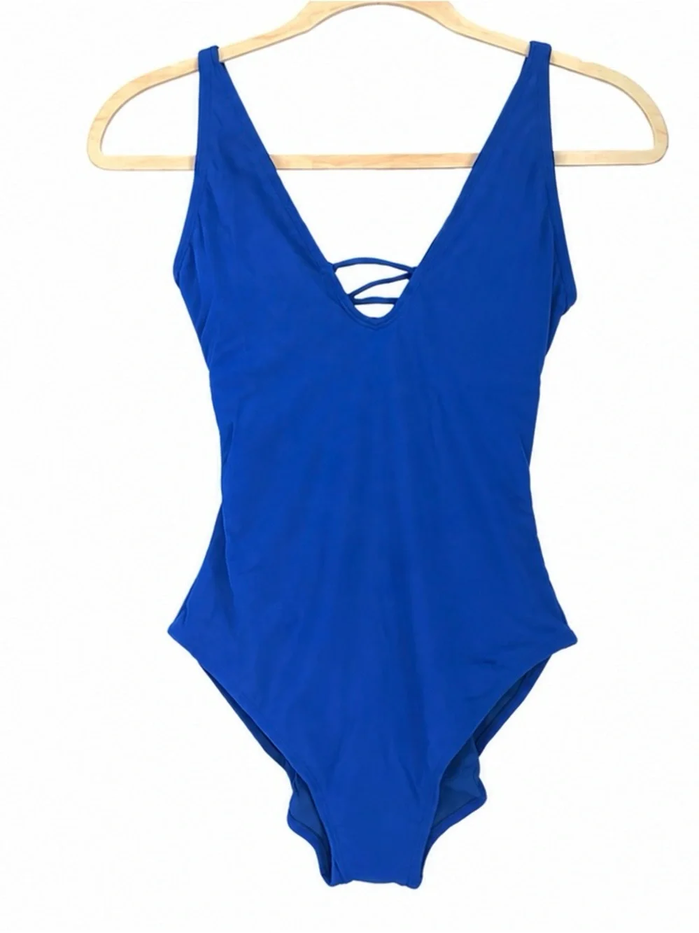 TA3 Plungey Swimsuit Sapphire Blue One-Piece Lace-Up Back Size Large - Picture 3 of 5
